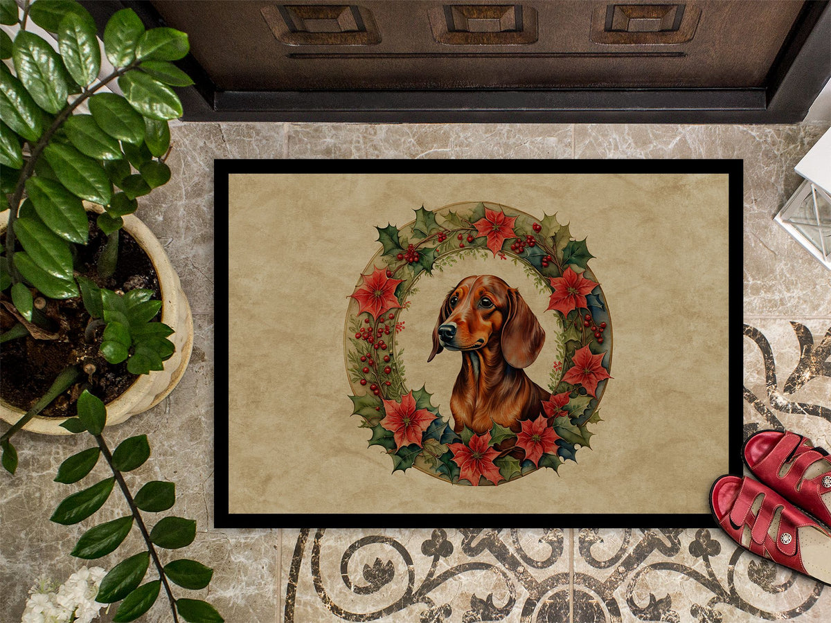 Dachshund Christmas Flowers Indoor Outdoor Doormat