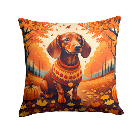 Dachshund Fall Throw Pillow Machine Washable, Indoor Outdoor Decorative Pillow for Couch