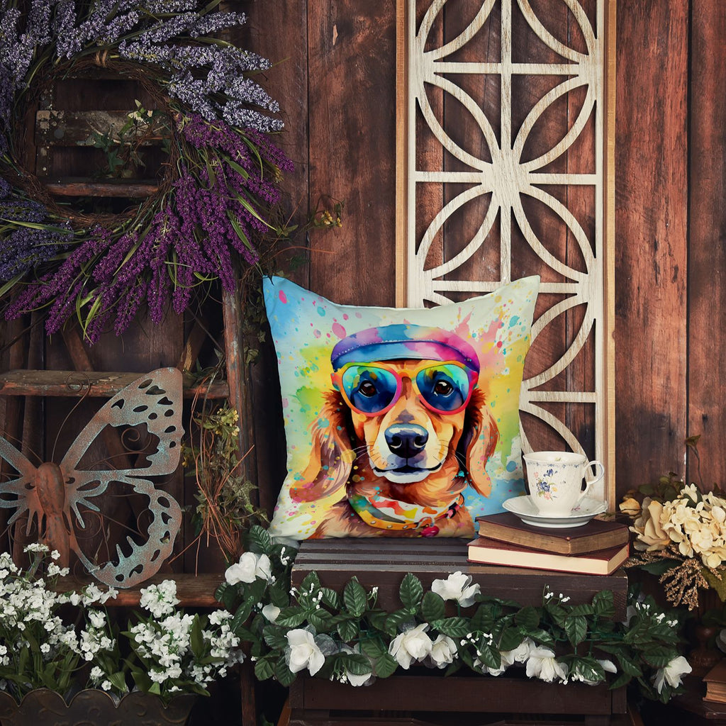 Dachshund Hippie Dawg Indoor Outdoor Throw Pillow
