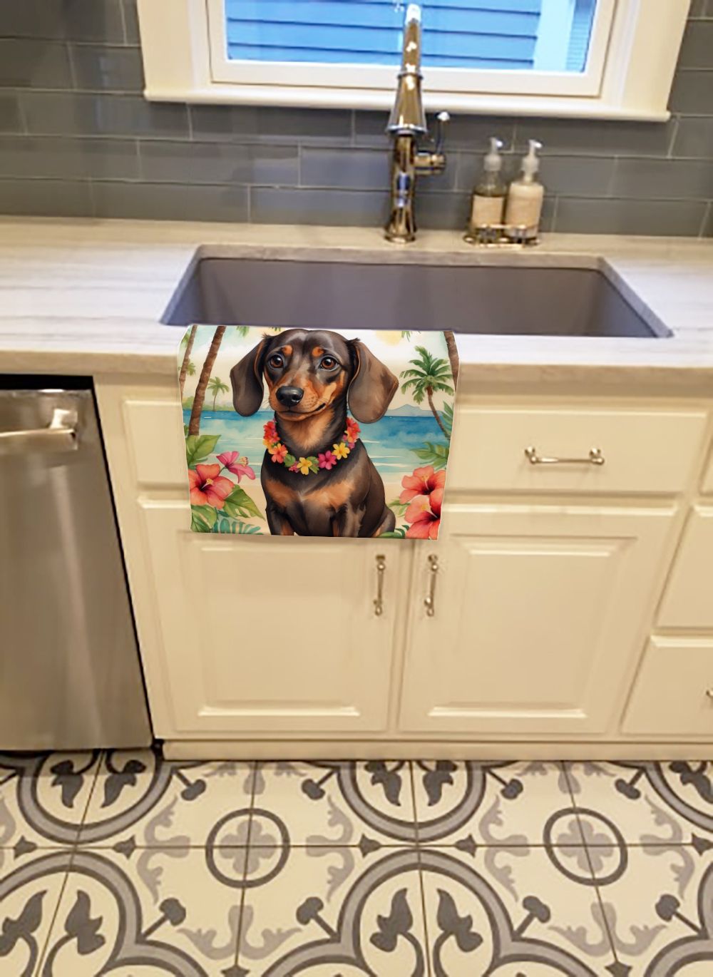 Dachshund Luau Dual-Sided Kitchen Towel
