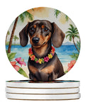Dachshund Luau Round Drink Coaster Set