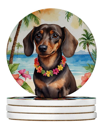 Dachshund Luau Round Drink Coaster Set