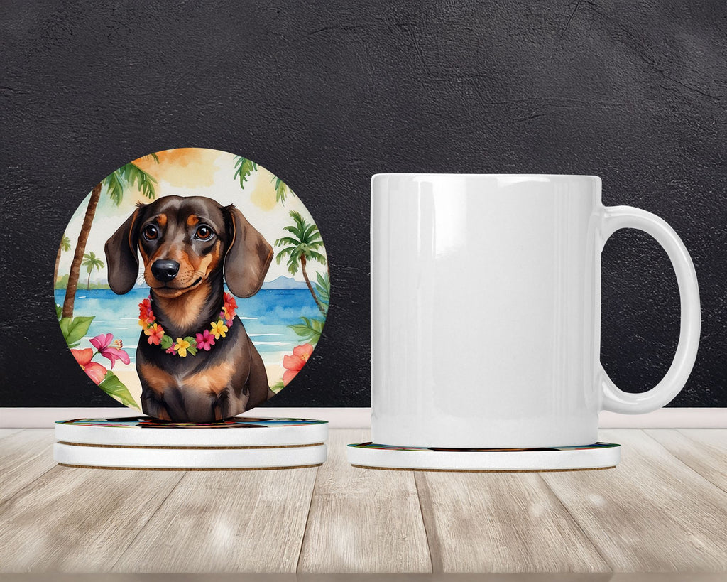 Dachshund Luau Round Drink Coaster Set