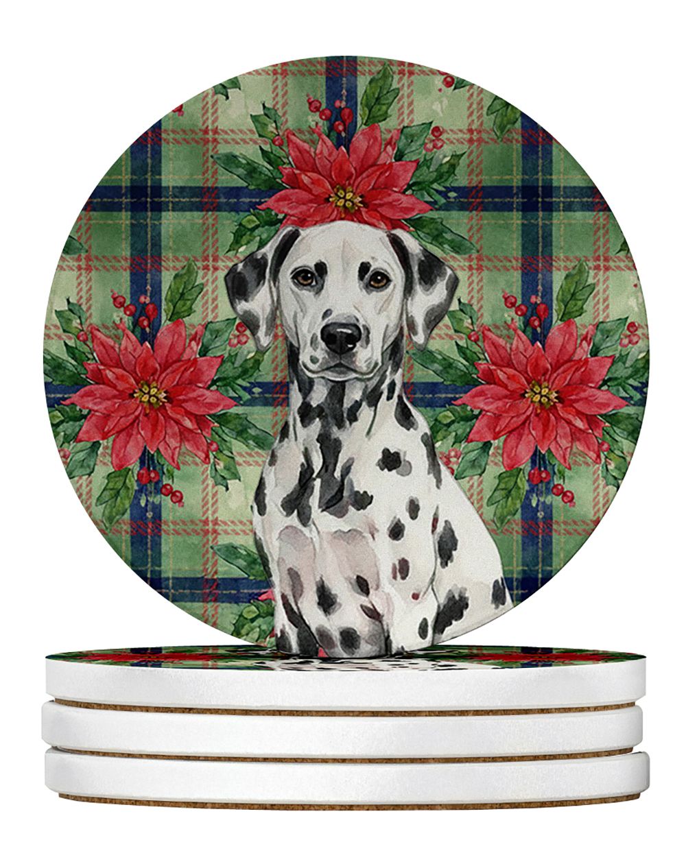 Christmas Poinsettia Coasters Set of 4 Absorbent Round Coasters