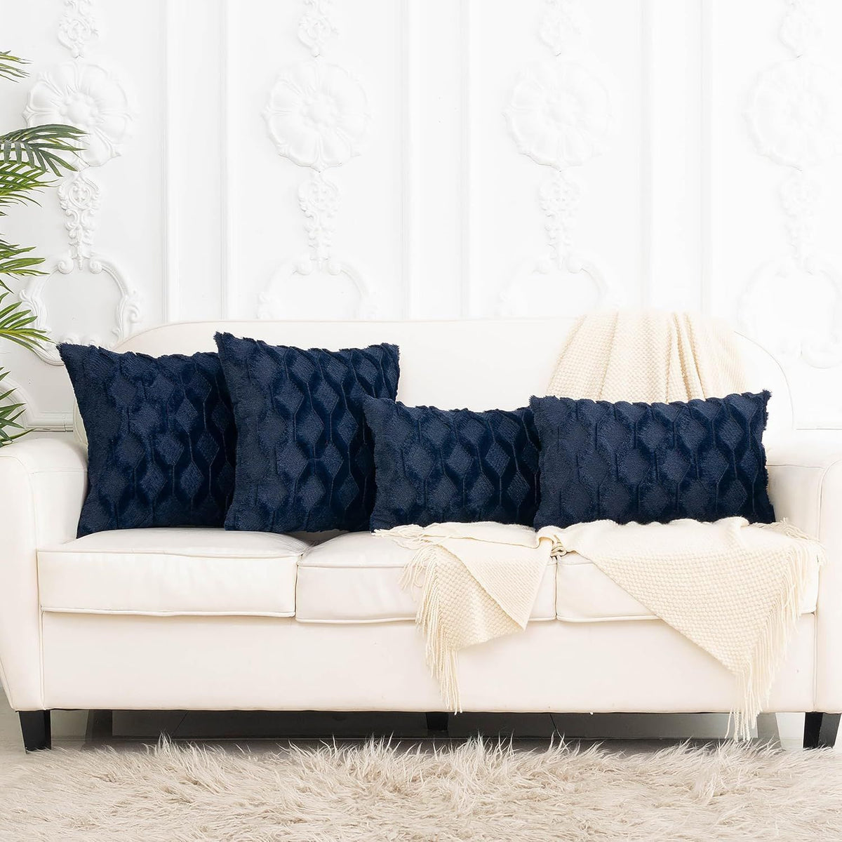 Navy Geometric Shell Throw Pillow Covers