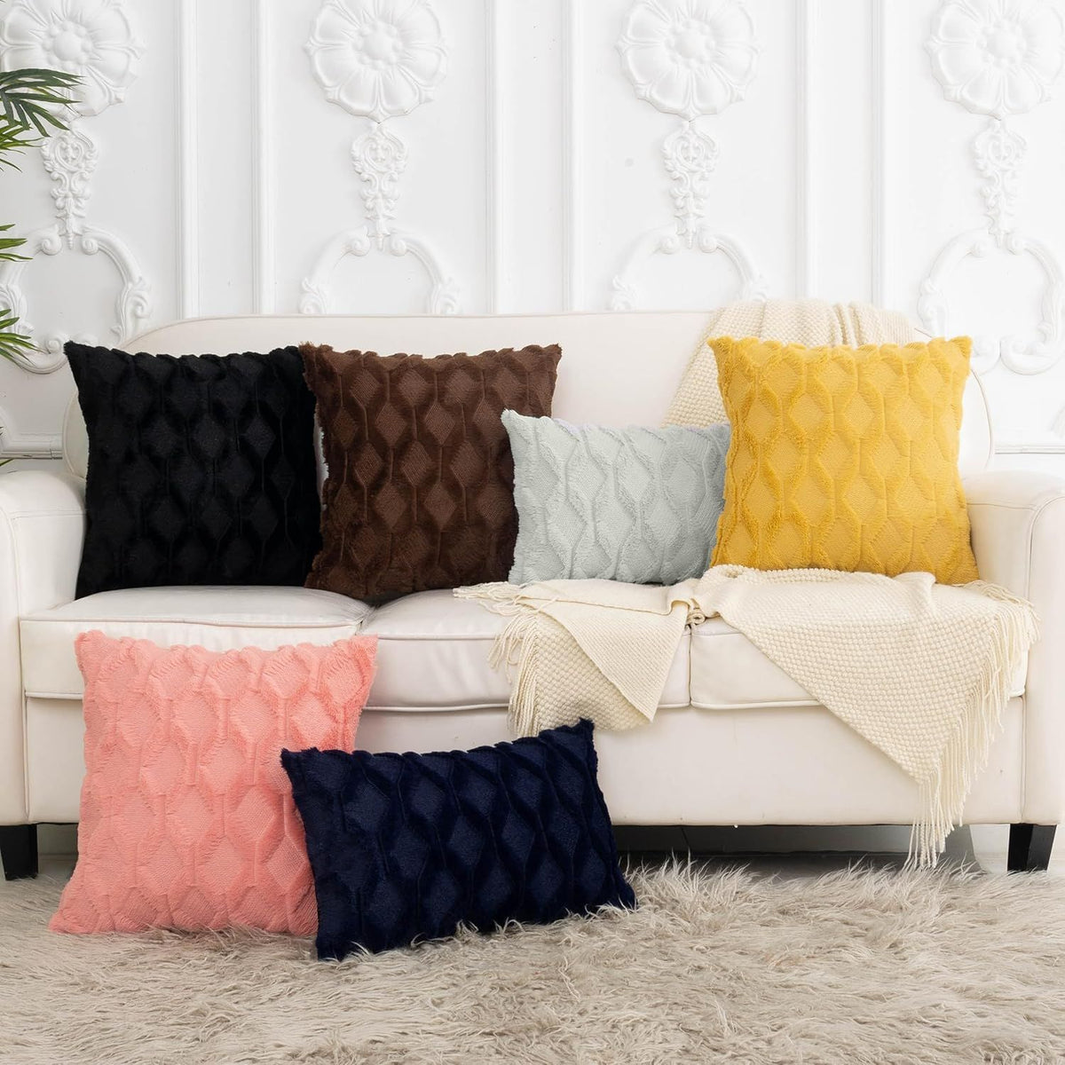 Navy Geometric Shell Throw Pillow Covers