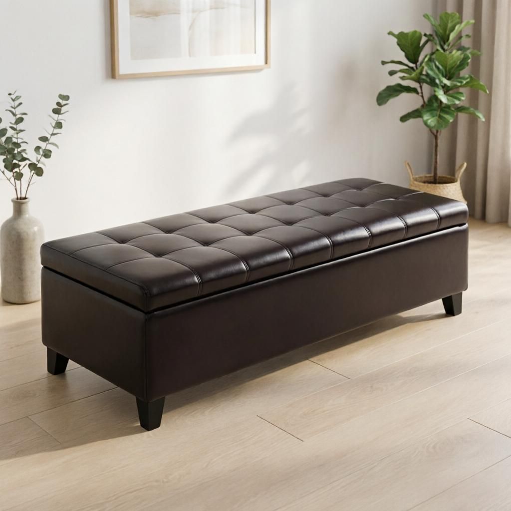 Dark Brown Lift-Top Storage Bench with Seating
