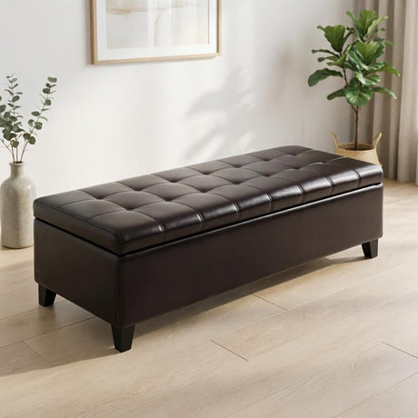 Dark Brown Lift-Top Storage Bench with Seating