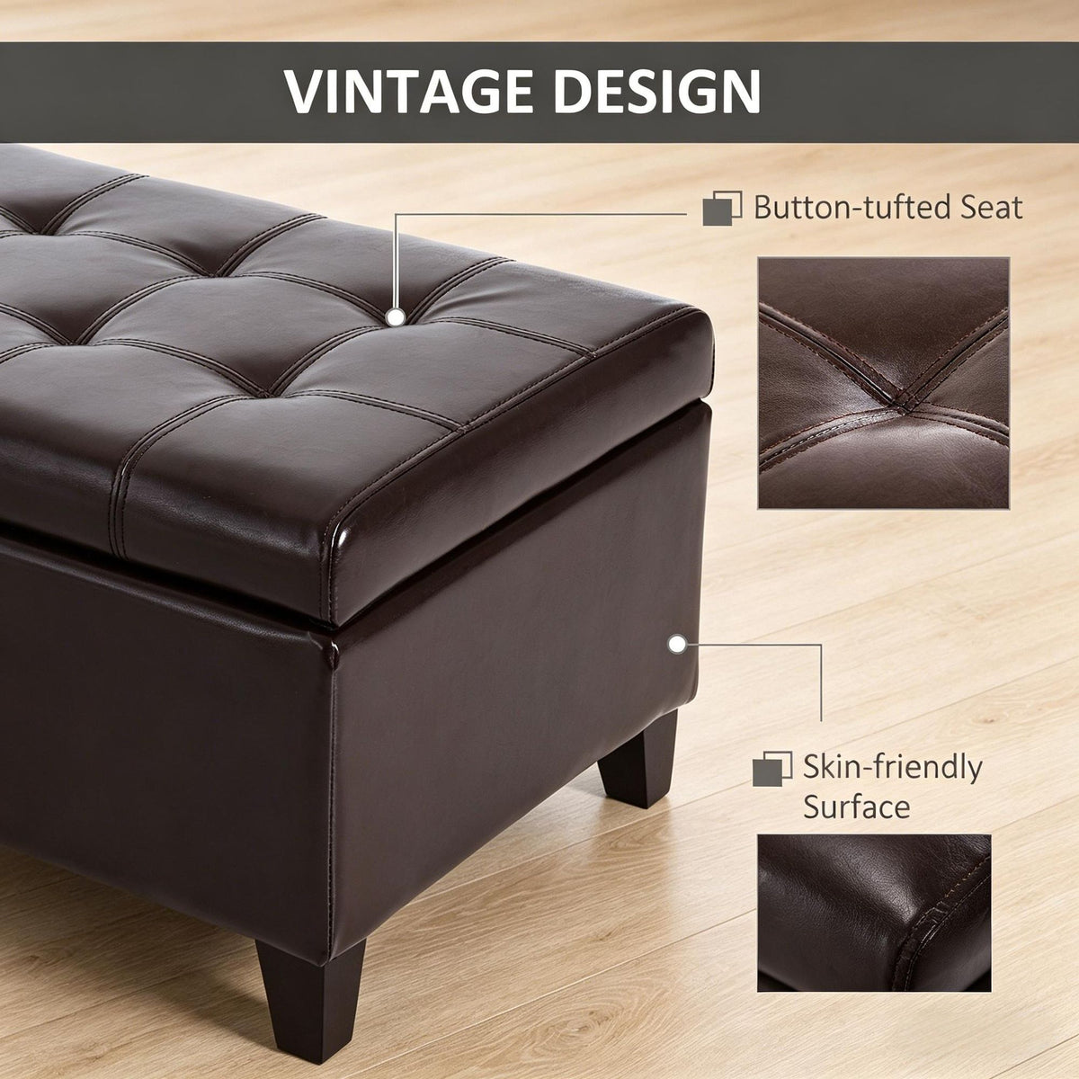 Dark Brown Lift-Top Storage Bench with Seating
