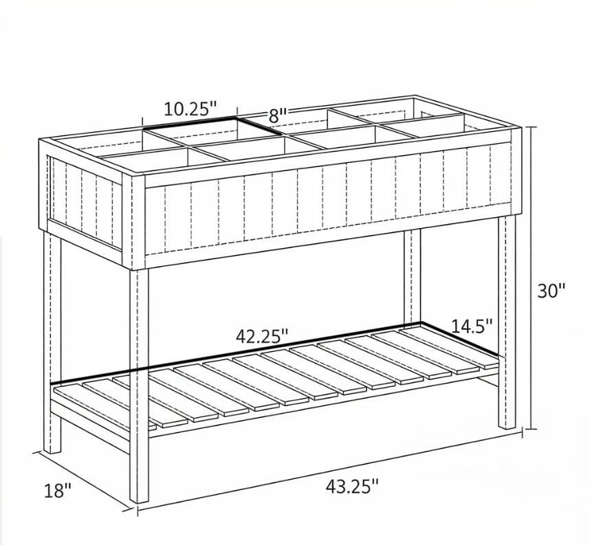 Elevated Raised Garden Bed with Eight Planting Sections