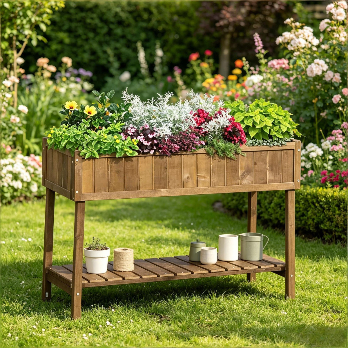 Elevated Raised Garden Bed with Eight Planting Sections