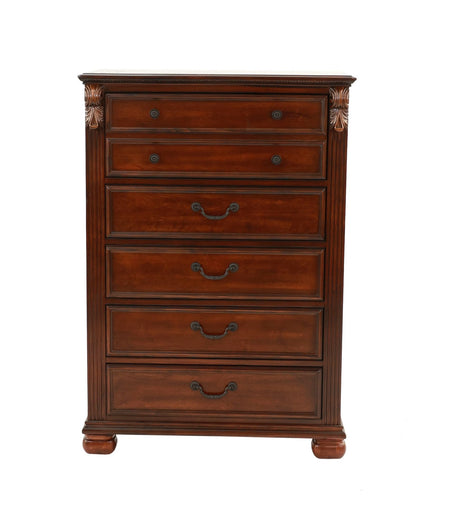 Dark Cherry Traditional 5-Drawer Chest for Bedroom