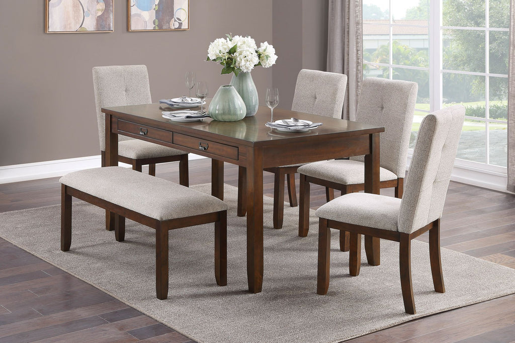 Dark Cherry Finish Dining Table with 4 Drawers 1pc Transitional Style Wooden Funiture