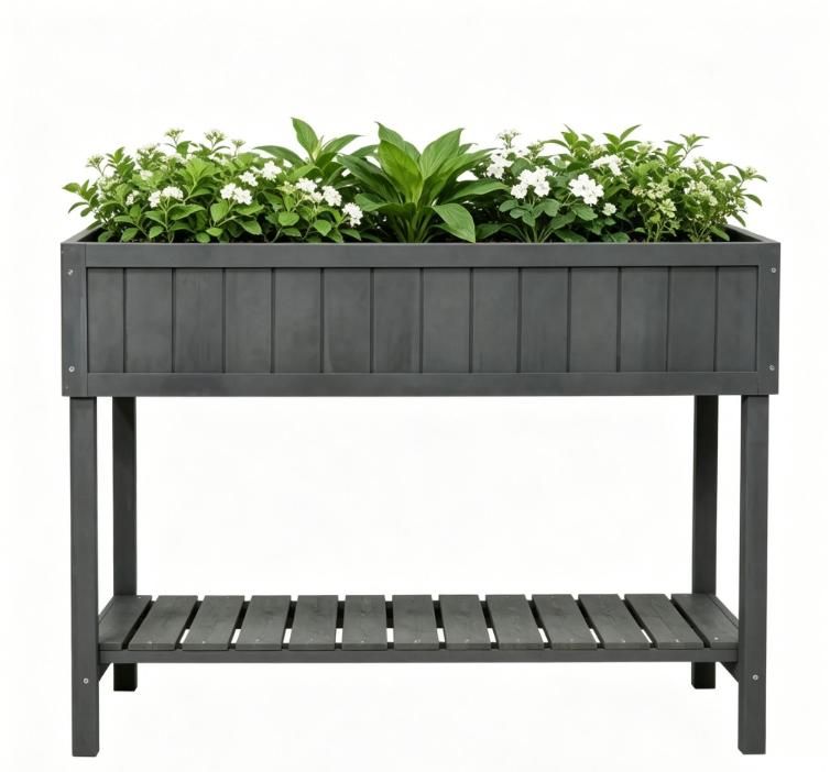 Dark Gray Elevated Garden Bed with Eight Planting Sections