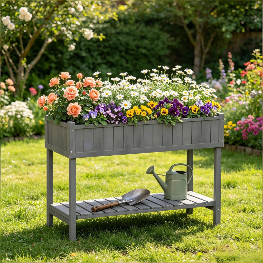 Dark Gray Elevated Garden Bed with Eight Planting Sections