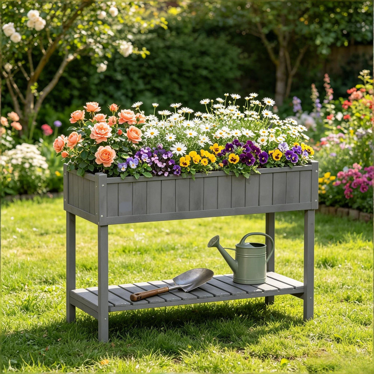 Dark Gray Elevated Garden Bed with Eight Planting Sections
