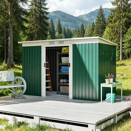 Green Metal Outdoor Storage Shed with Lockable Doors