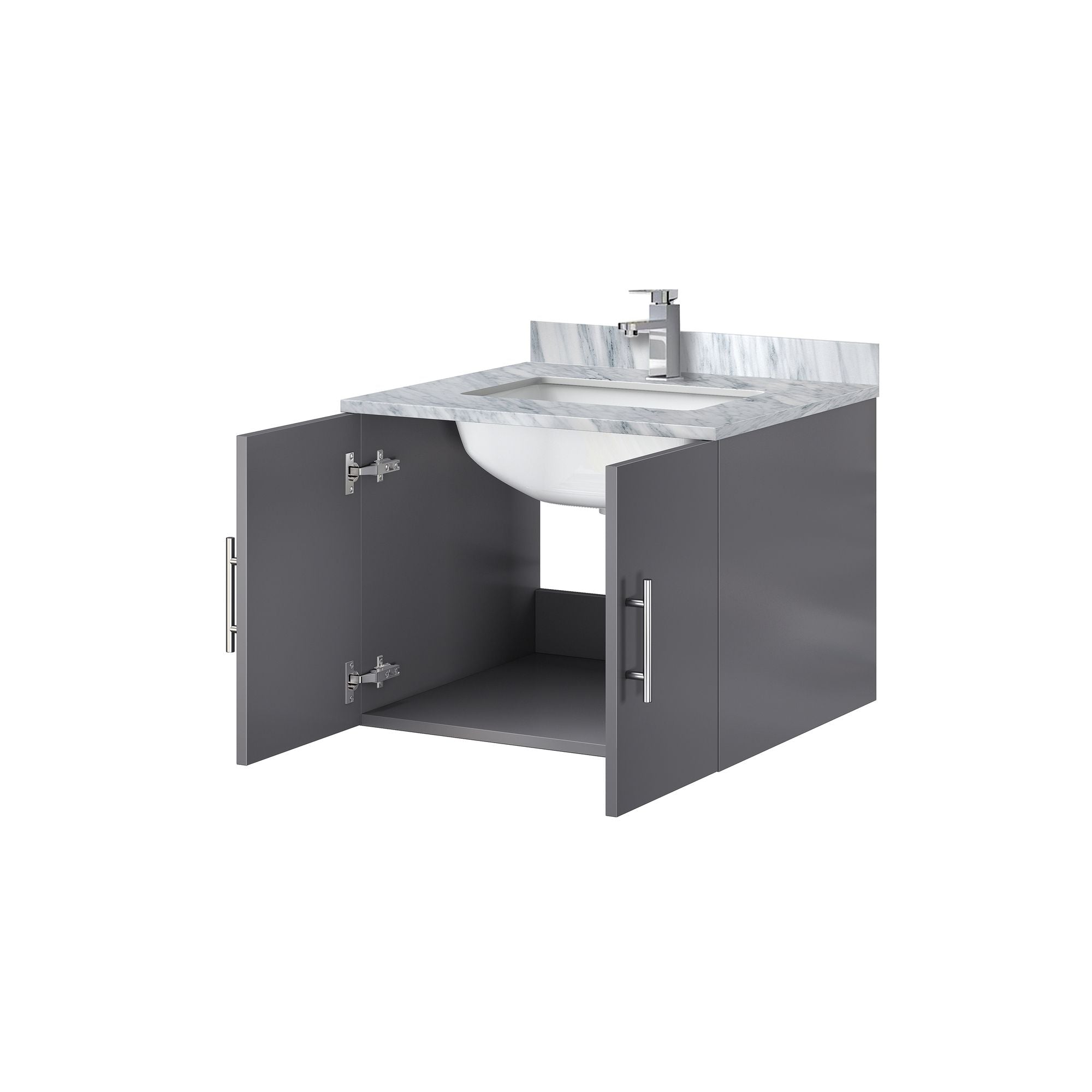 Dark Grey Bath Vanity with Faucet and Soft-Close Storage