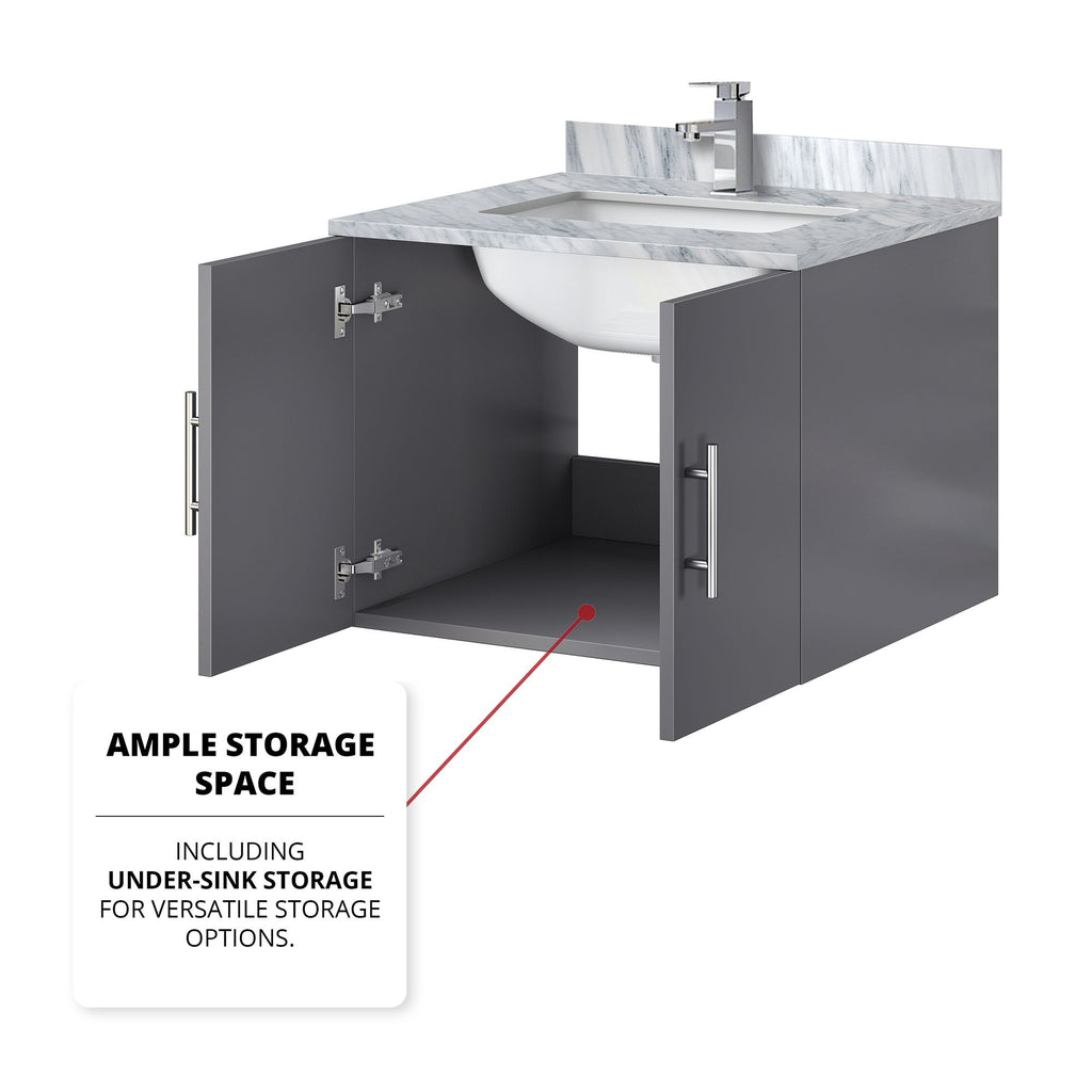 Dark Grey Bath Vanity with Faucet and Soft-Close Storage