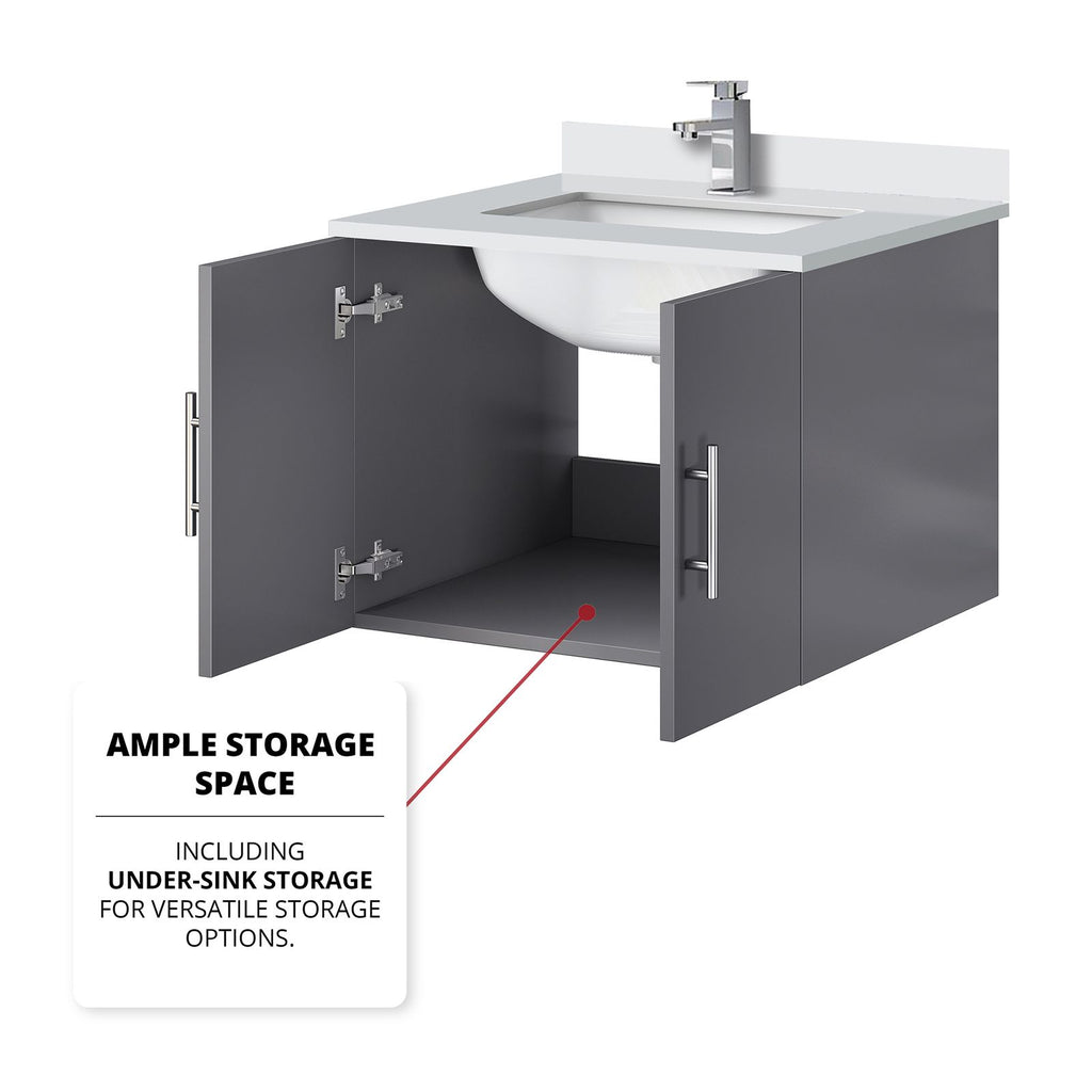 Dark Grey Bathroom Vanity with Storage and Faucet Set