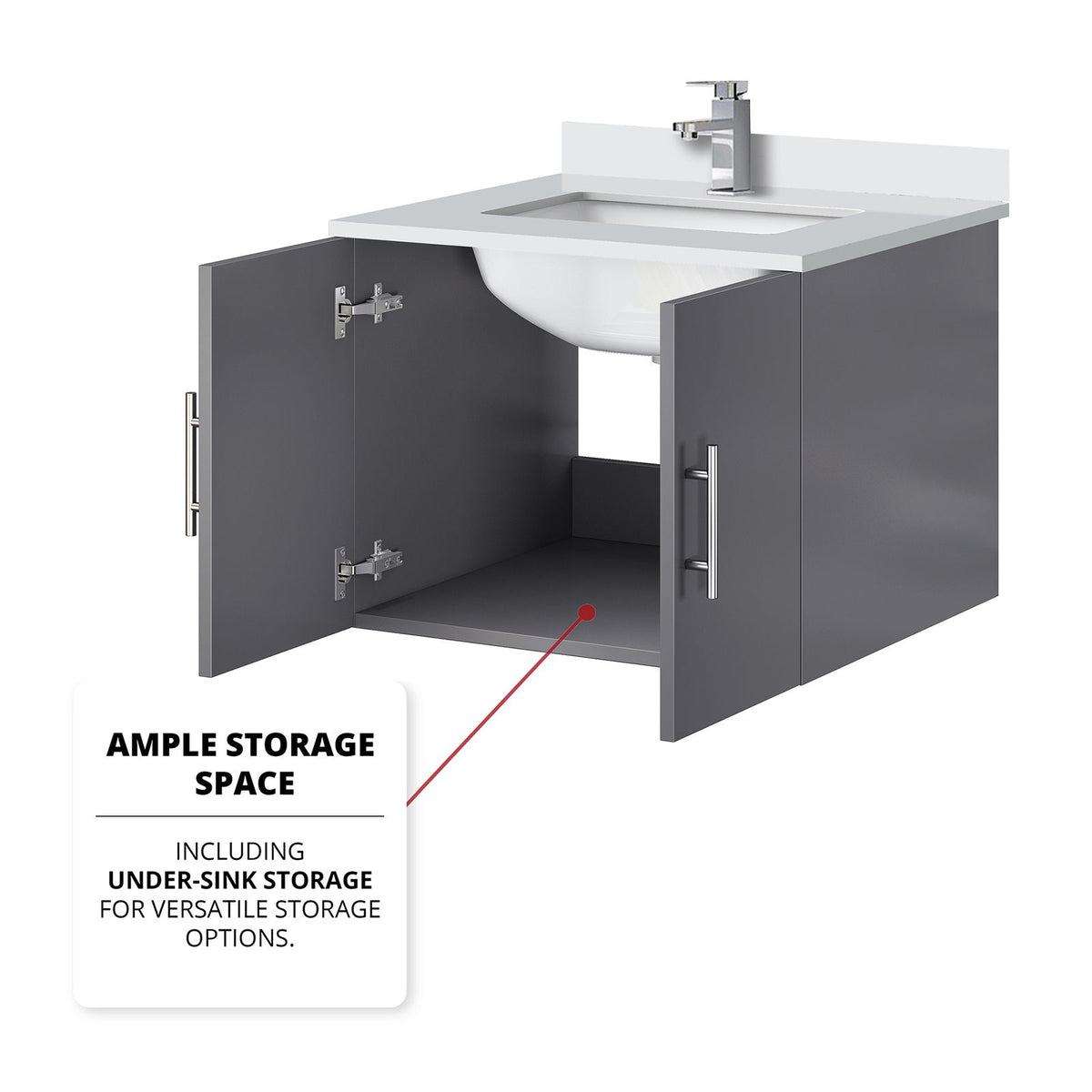 Dark Grey Bathroom Vanity with Storage and Faucet Set