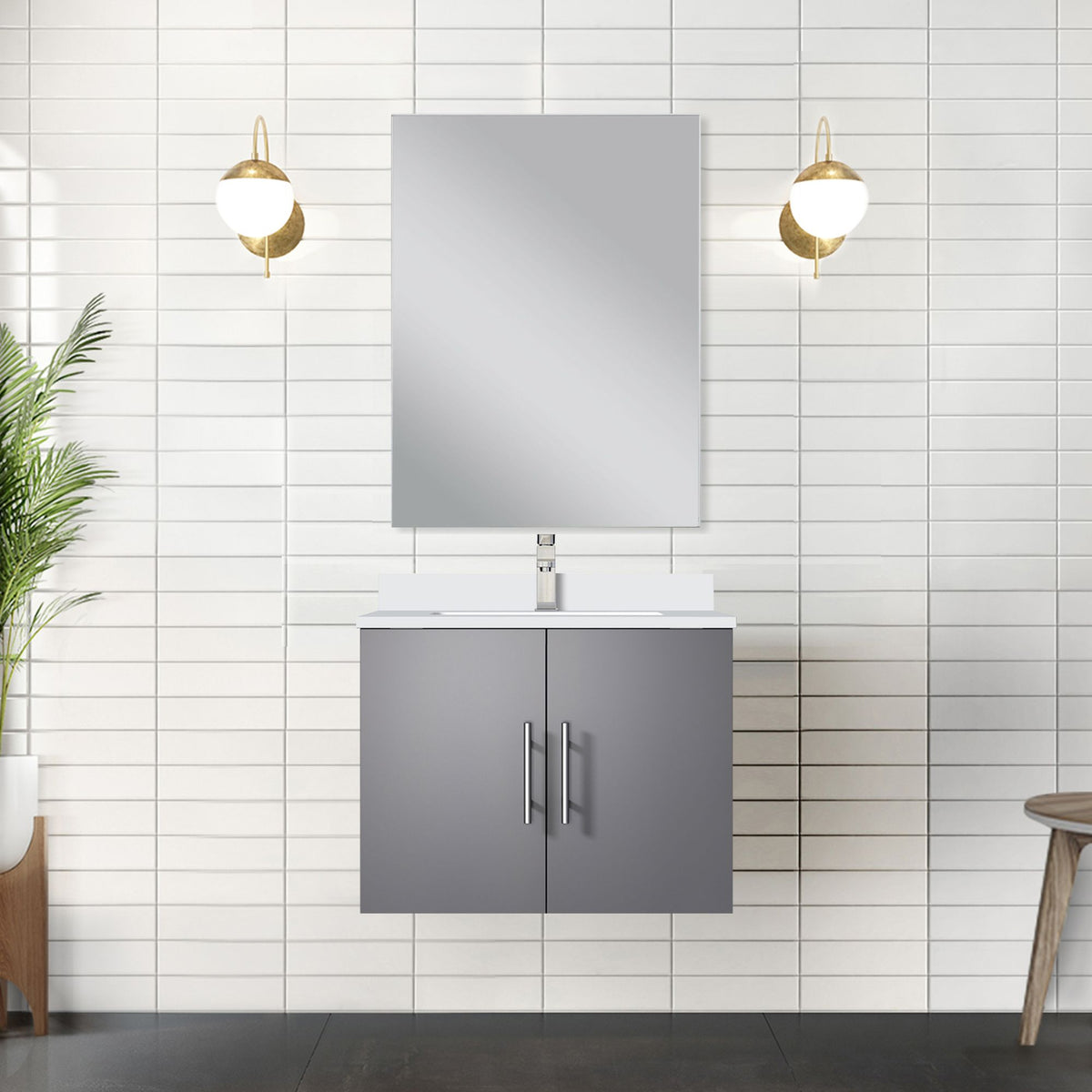 Dark Grey Bathroom Vanity with Storage and Faucet Set