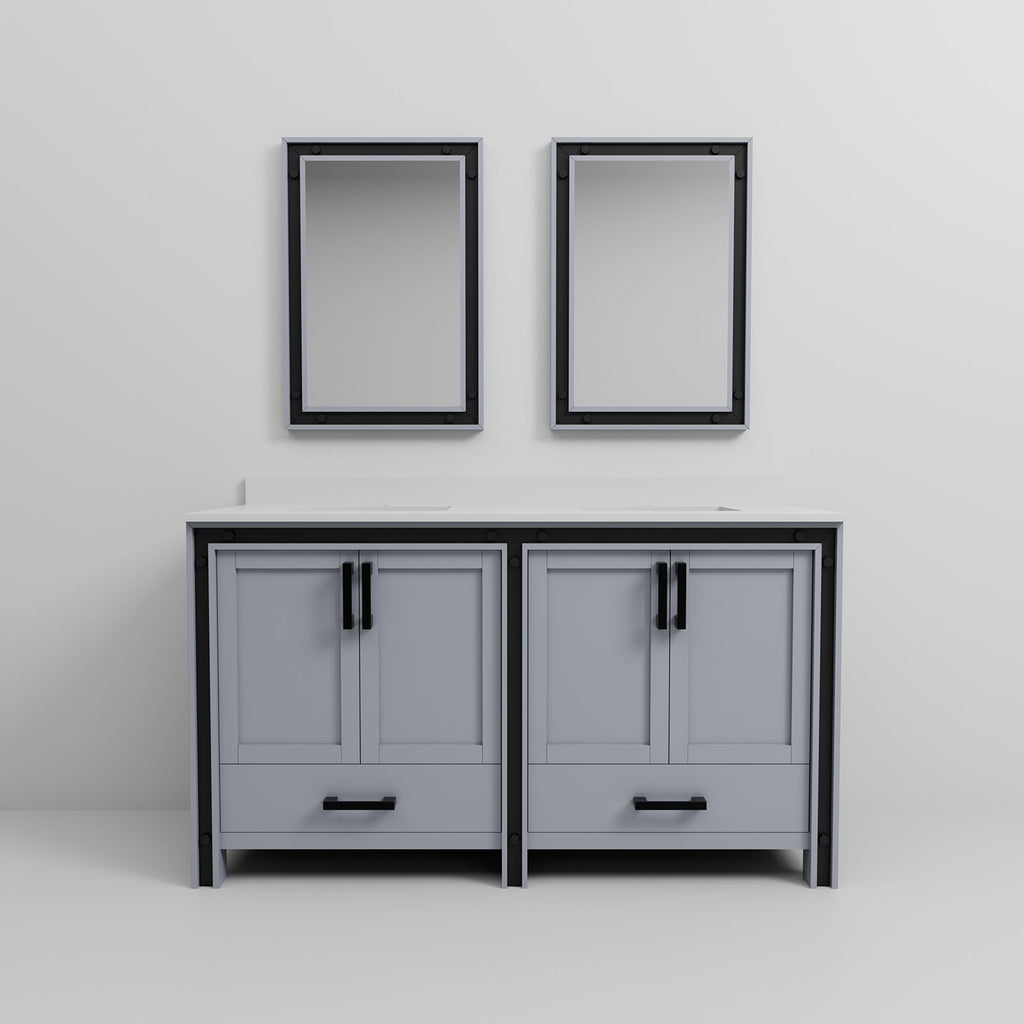 Dark Grey Double Bath Vanity with White Quartz Top and Two Mirrors