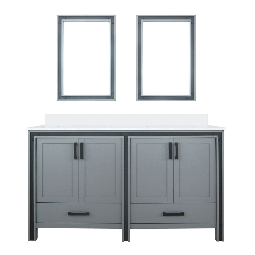 Dark Grey Double Bath Vanity with White Quartz Top and Two Mirrors