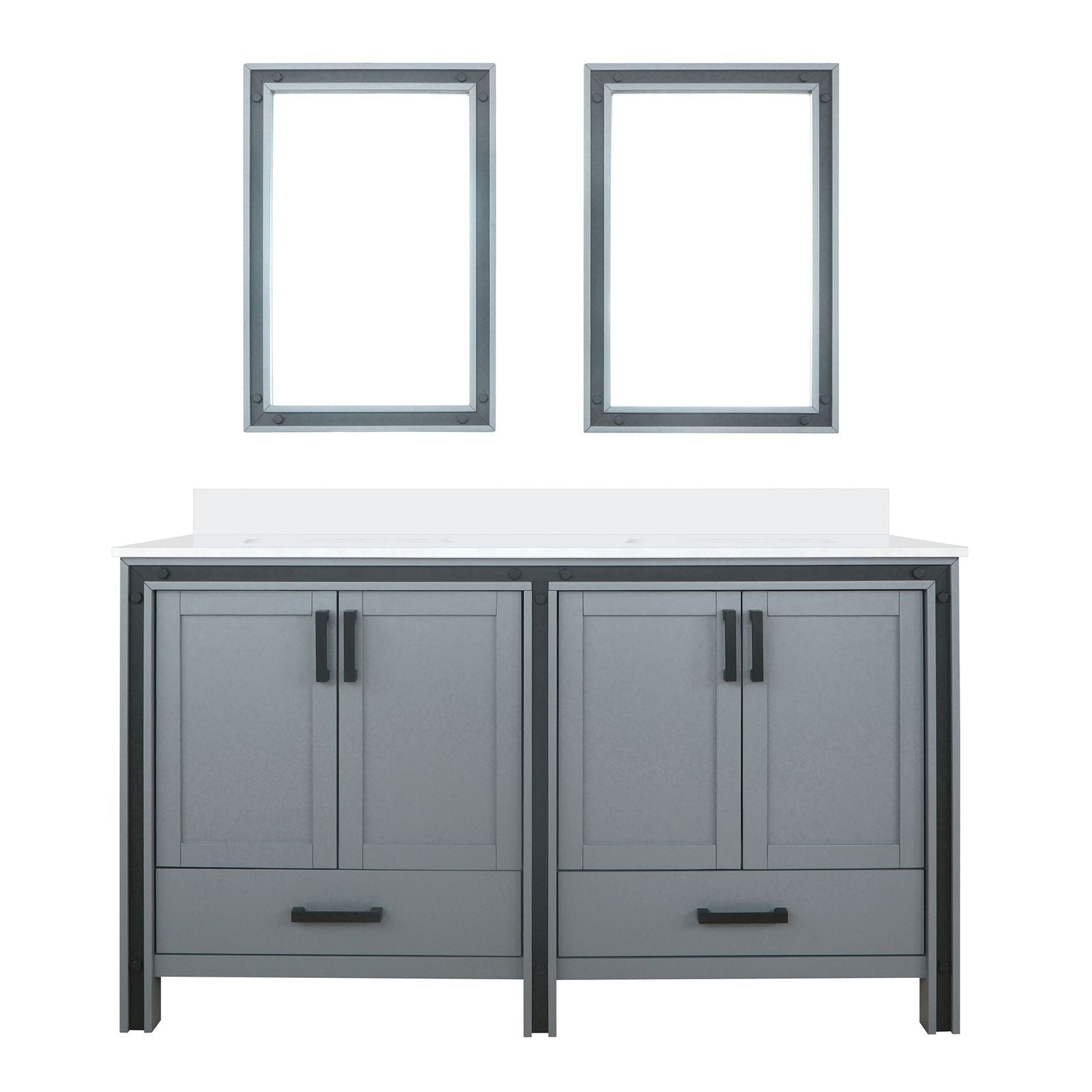 Dark Grey Double Bath Vanity with White Quartz Top and Two Mirrors