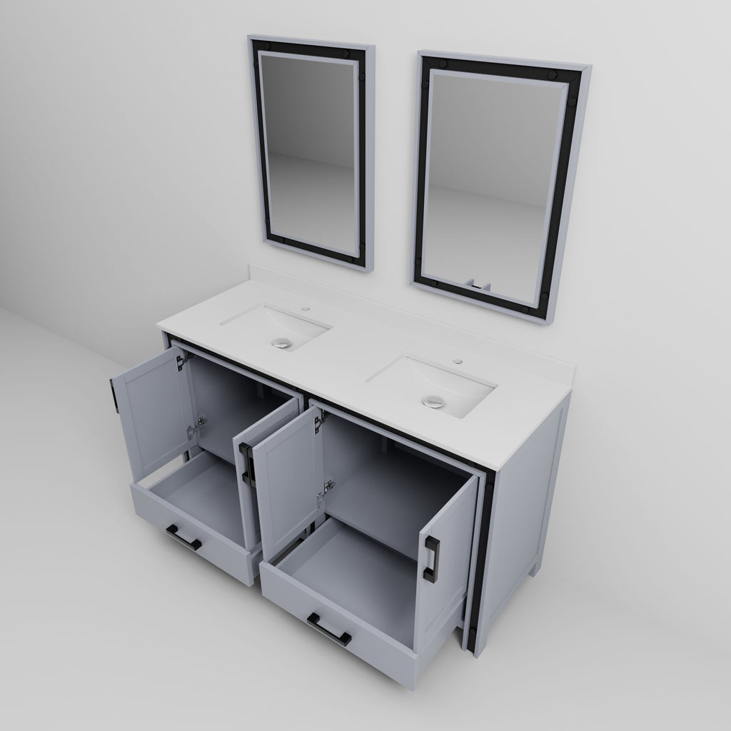 Dark Grey Double Bath Vanity with White Quartz Top and Two Mirrors