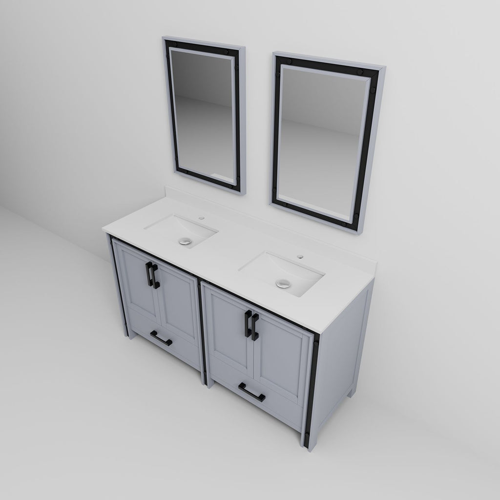 Dark Grey Double Bath Vanity with White Quartz Top and Two Mirrors