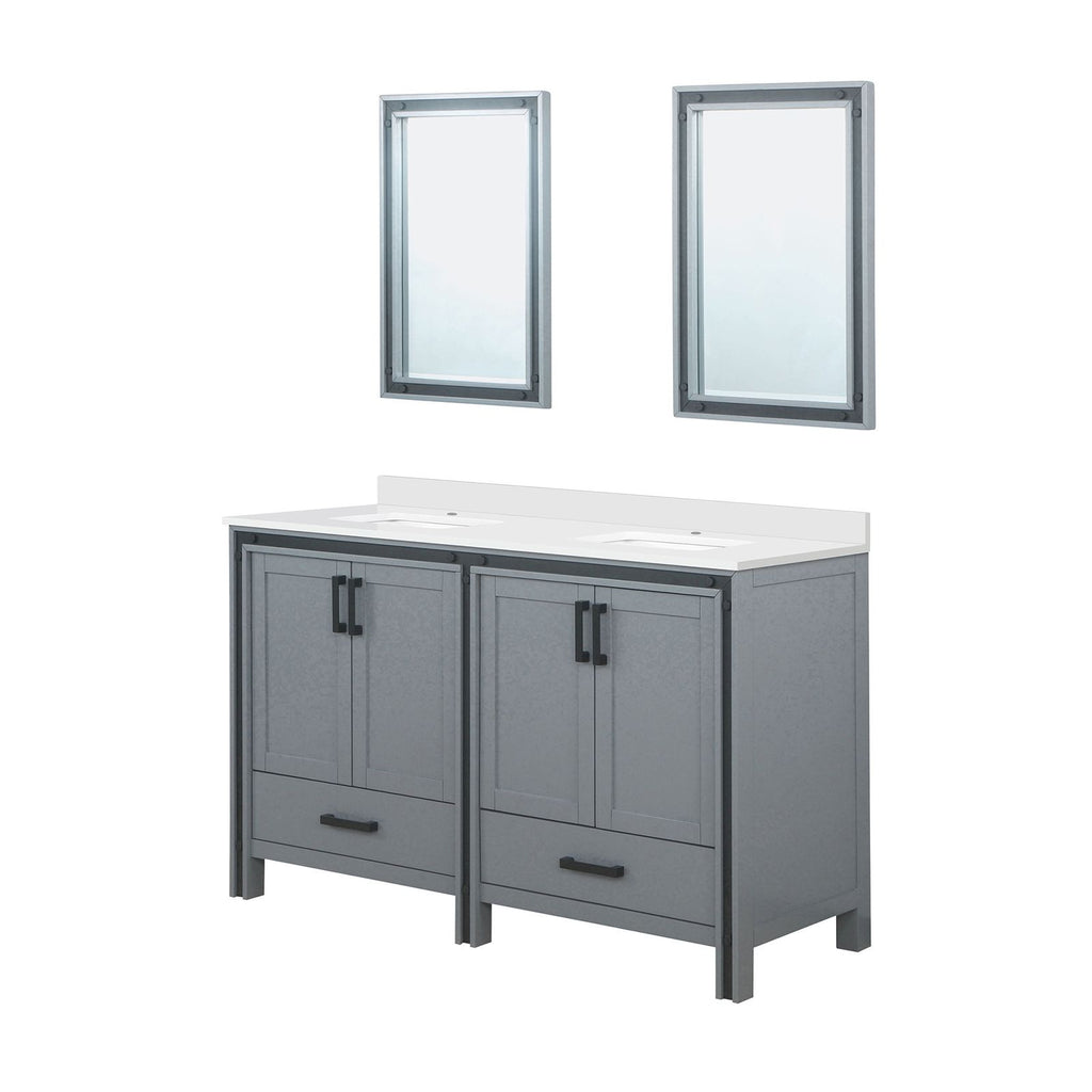 Dark Grey Double Bath Vanity with White Quartz Top and Two Mirrors