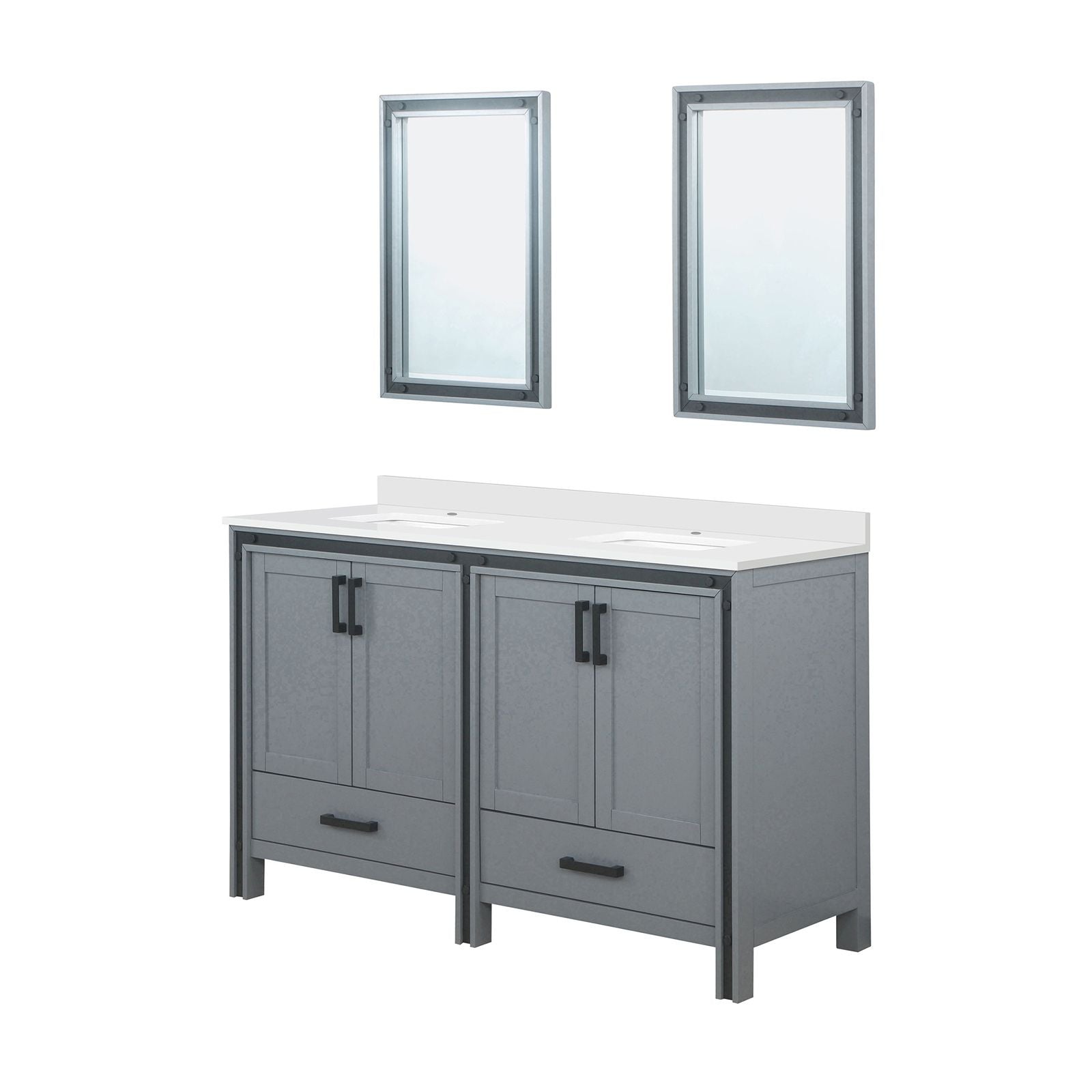 Dark Grey Double Bath Vanity with White Quartz Top and Two Mirrors
