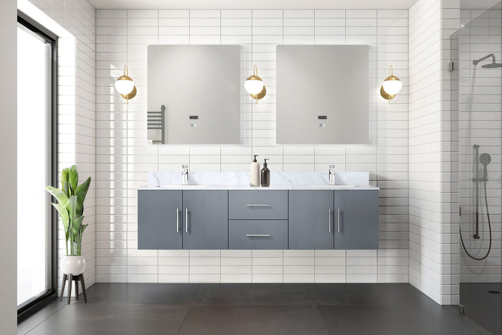 Dark Grey Double Bath Vanity with Marble Top and Faucet Set