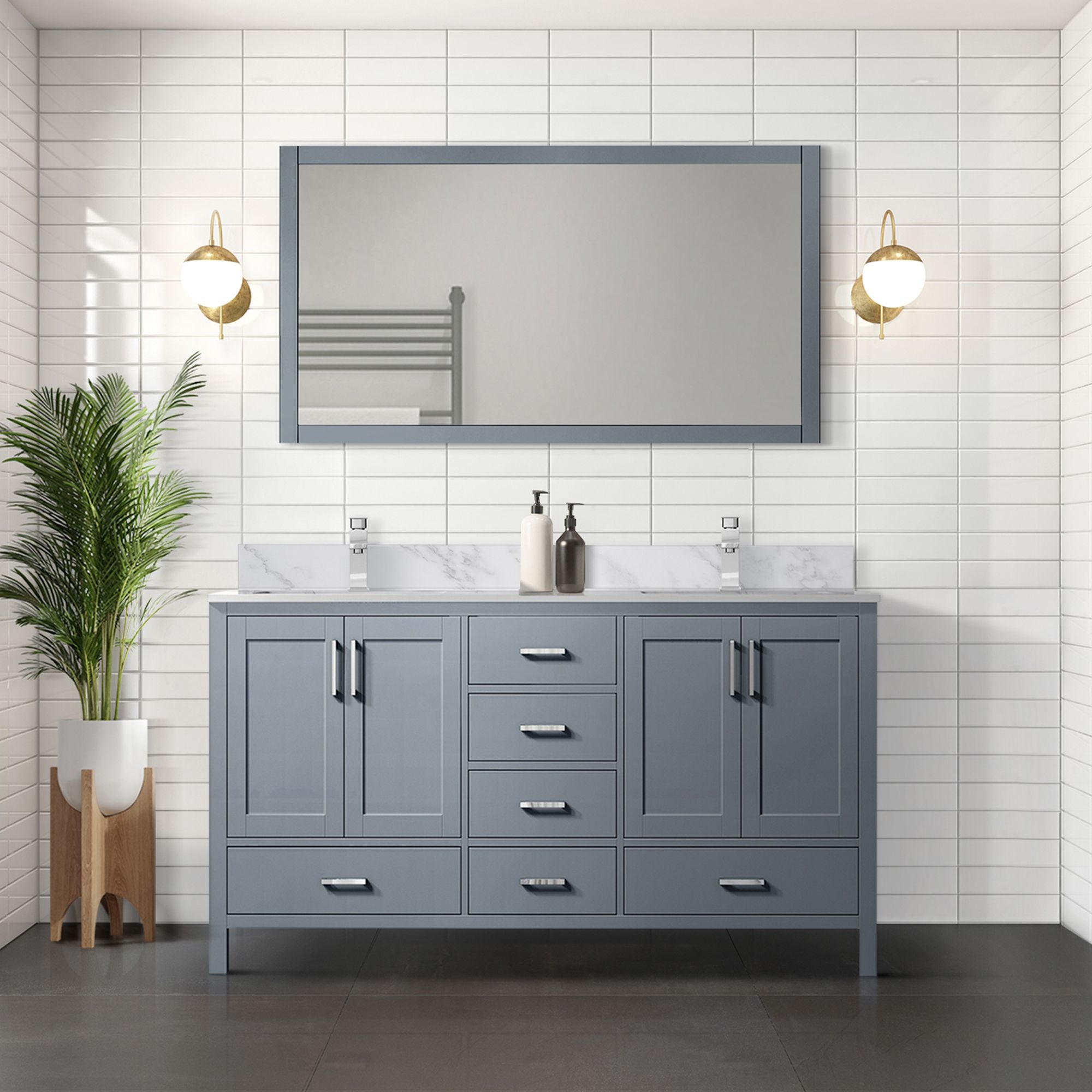 Dark Grey Double Bath Vanity with Soft Close Doors and Ample Storage