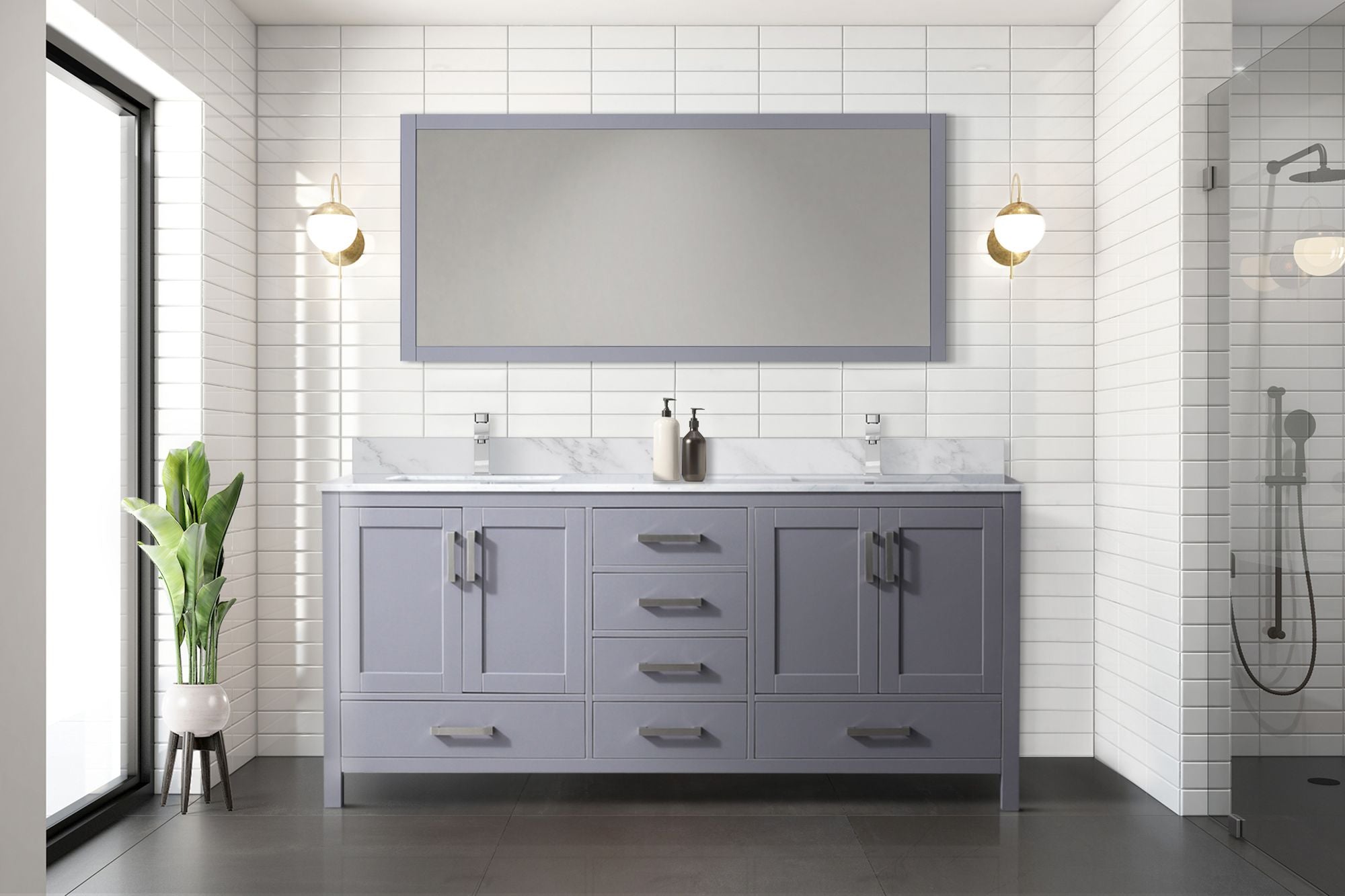 Dark Grey Double Bath Vanity with Soft Close Doors and Ample Storage