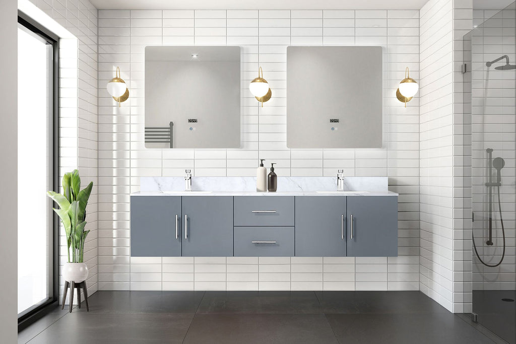 Dark Grey Double Bath Vanity with Carrara Marble Top and Faucet Set