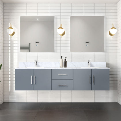 Dark Grey Double Bath Vanity with Carrara Marble Top and Faucet Set