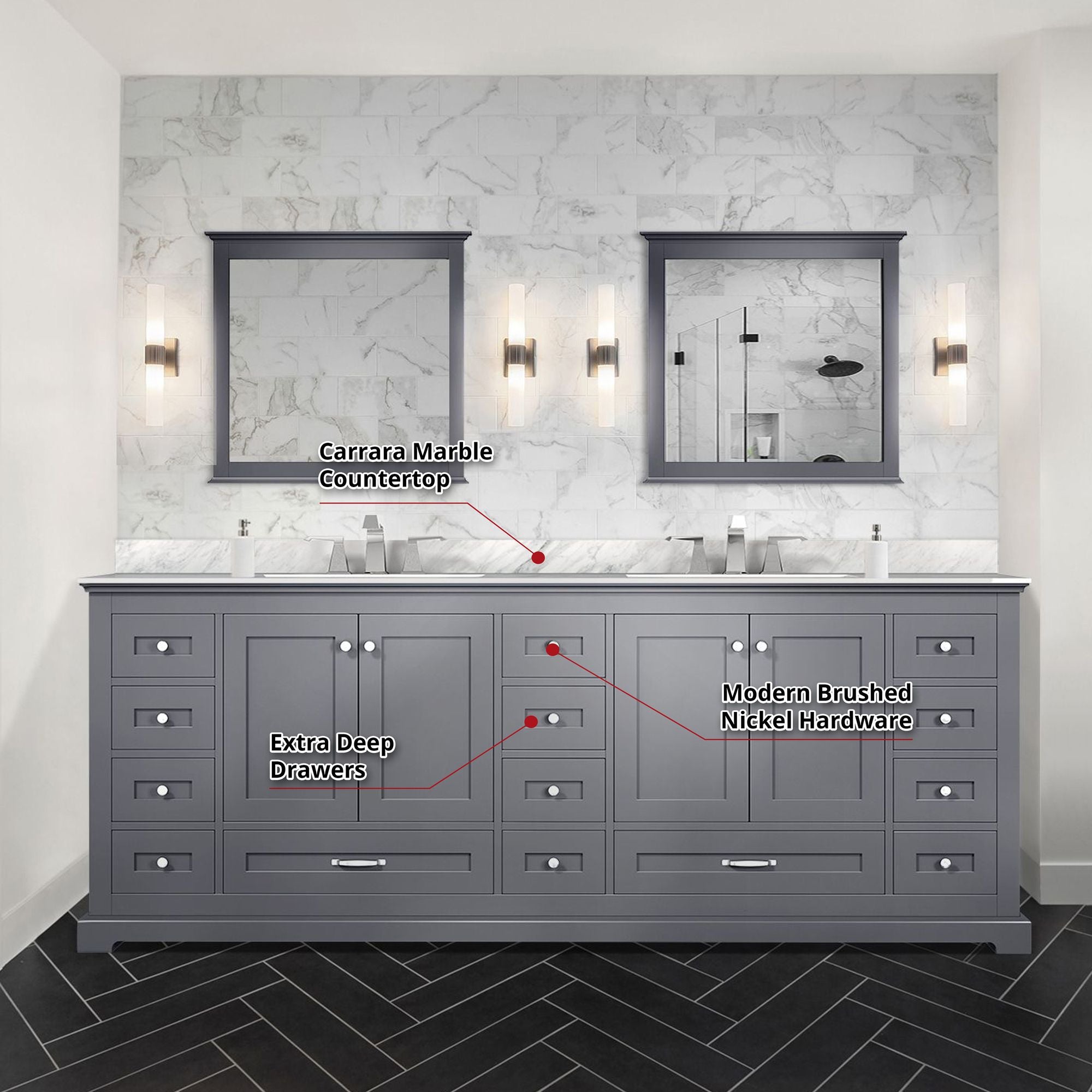 Dark Grey Double Bath Vanity with Ample Storage