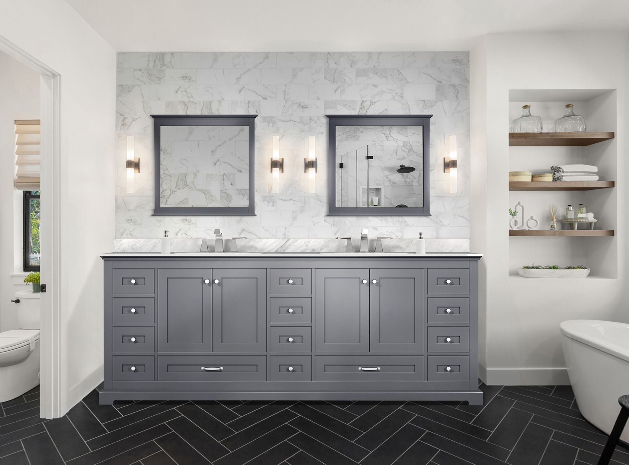 Dark Grey Double Bath Vanity with Ample Storage