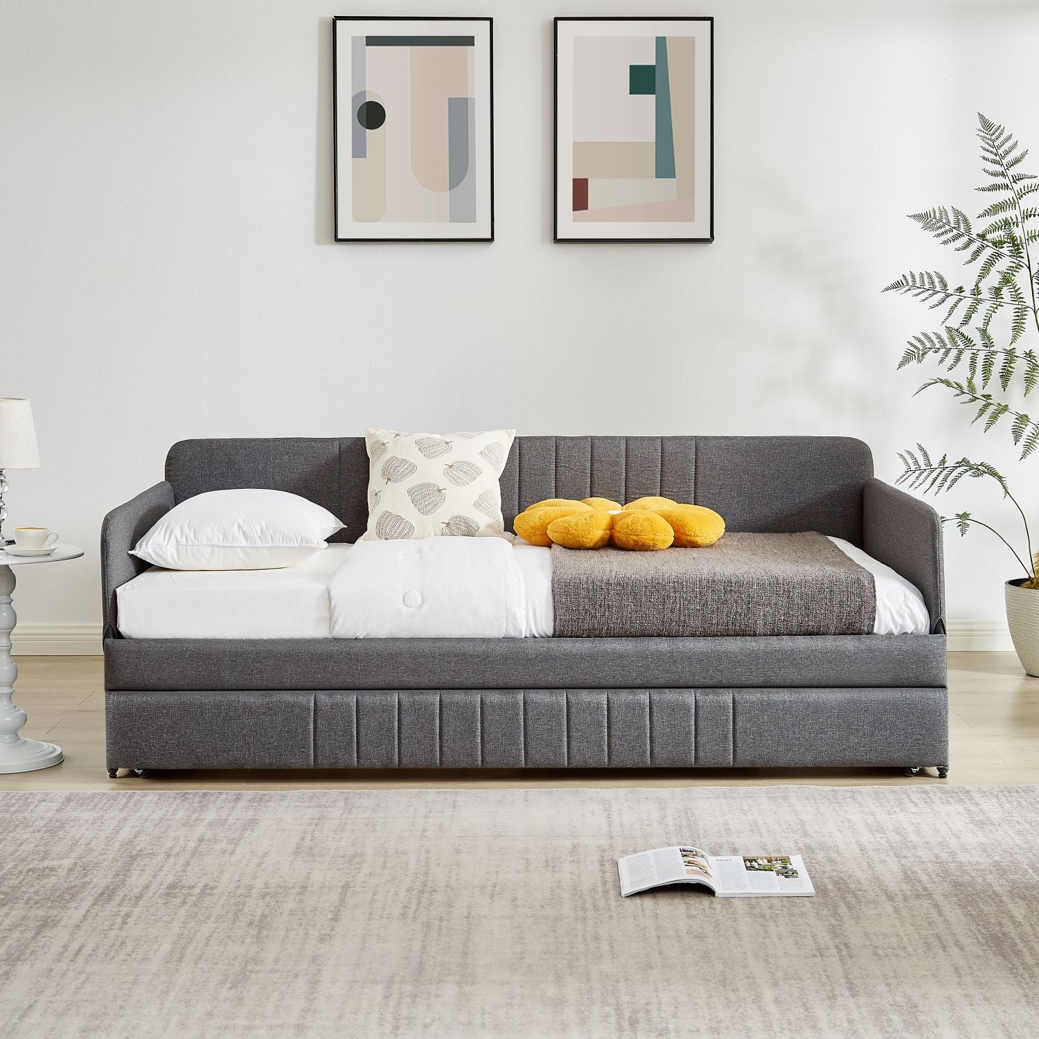 Grey Daybed with Pull-Out Guest Trundle