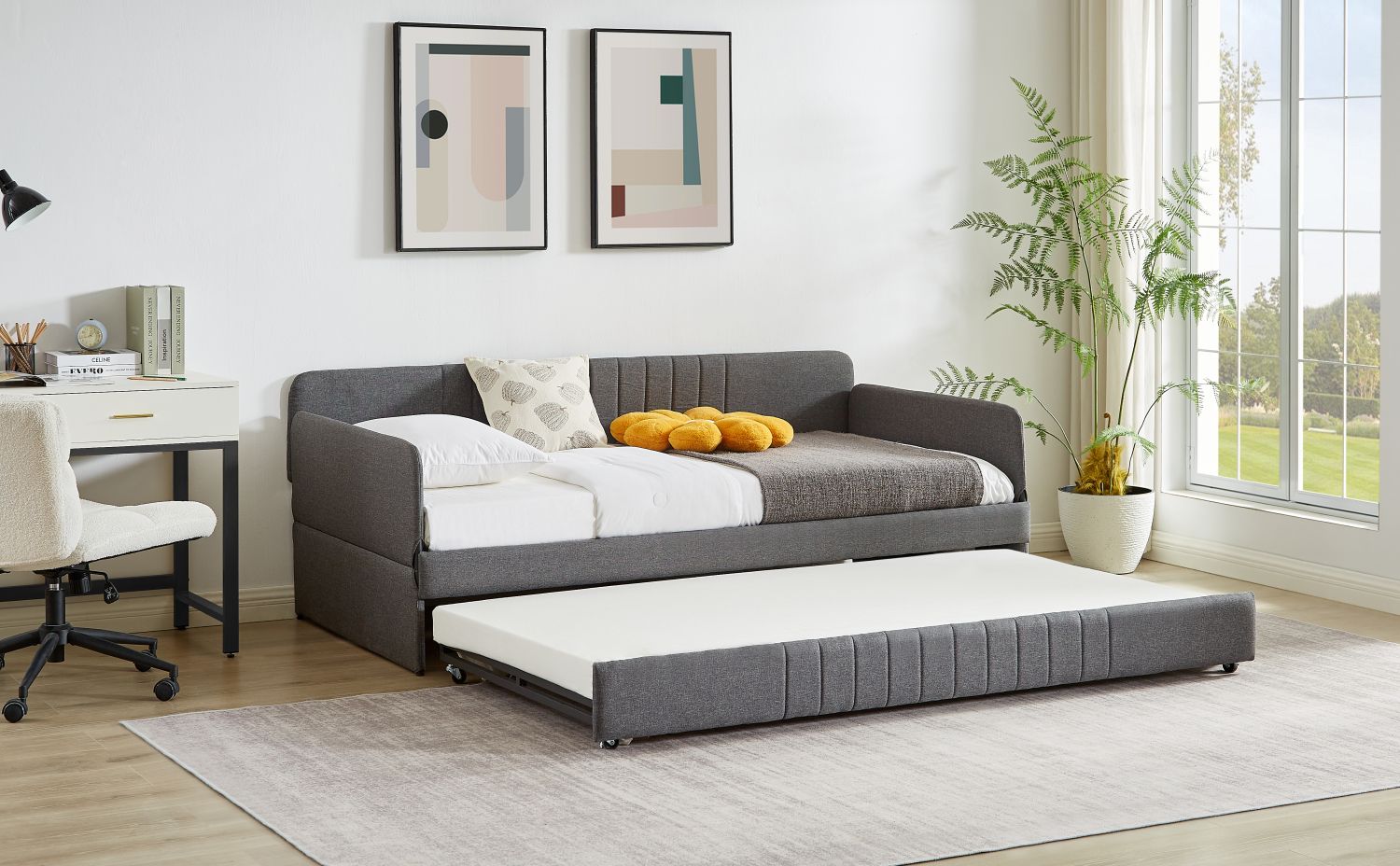 Grey Daybed with Pull-Out Guest Trundle