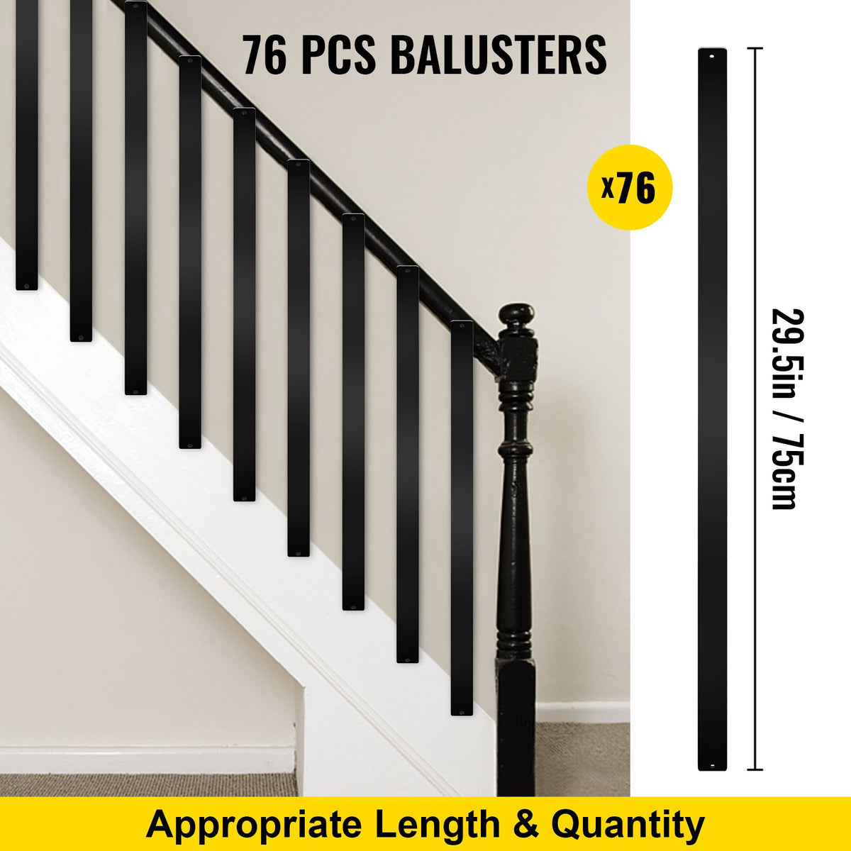 Wave-Style Matte Black Balusters for Deck and Stair Railings