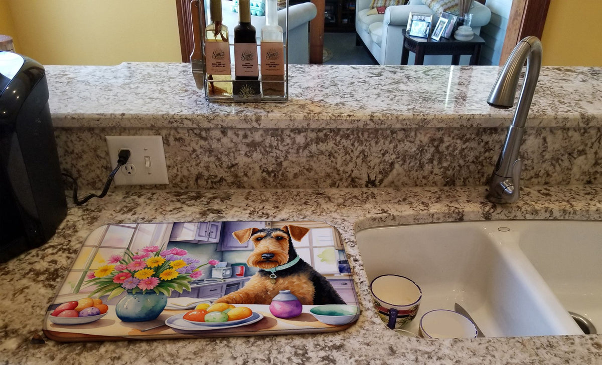 Easter Airedale Terrier Dish Drying Mat