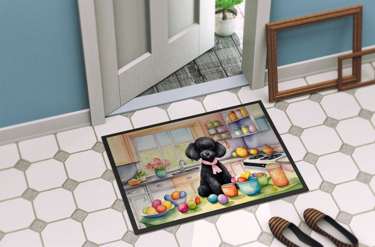 Black Poodle Decorating for Easter Doormat