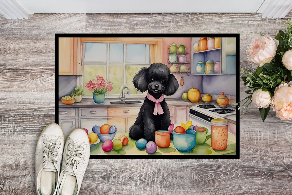 Black Poodle Decorating for Easter Doormat