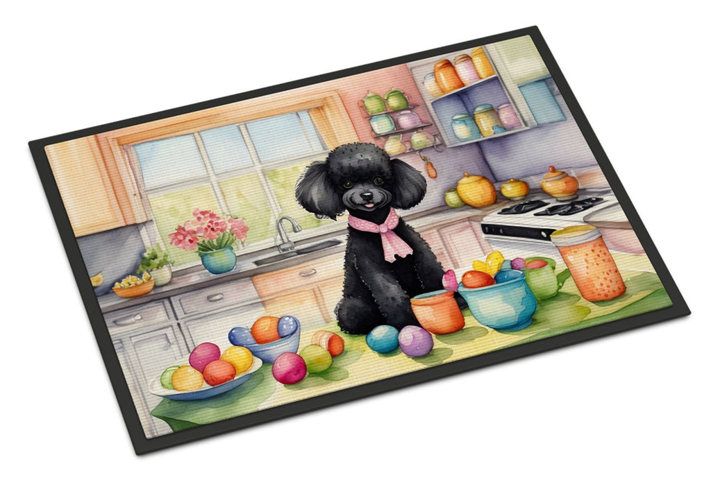 Black Poodle Decorating for Easter Doormat