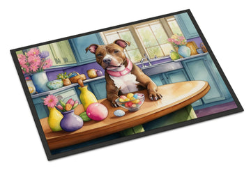 Decorating Easter Pit Bull Terrier Artwork Doormat