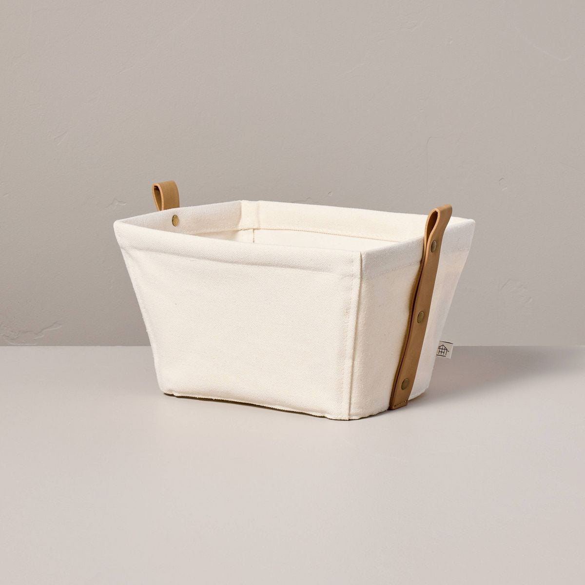 Cream Magnolia Open-Top Storage Bin with Strap Handles