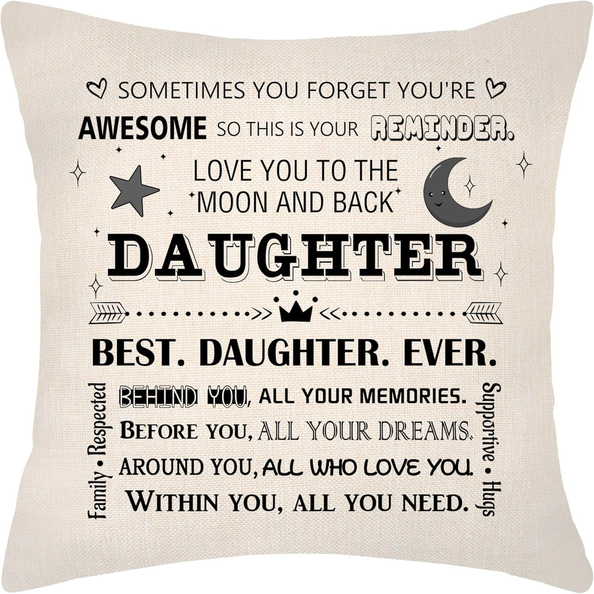 Inspirational Daughter Decorative Pillow Cover